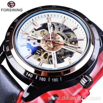 Top Brand Luxury Mens Forsining Motorcycle Design Transparent Genuine Strap Waterproof Skeleton Men Automatic Watches Clock